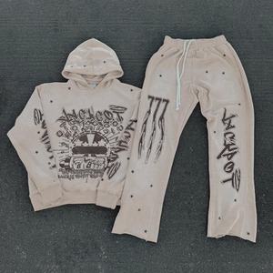 ชุดวอร์มผ้าคอตตอนสไตล์ฮิปฮอปผ่าหน้าบานสำหรับ100% ปักลาย/ปักลายแบบติดโลโก้ได้ตามต้องการ - Product Image 1