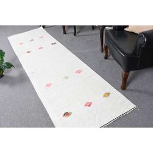 Alfombra de lana blanca moderna de 2,5x9,3 pies, área grande, diseño de retazos rectangulares turcos para decoración para sala de estar para adolescentes - Product Image 1