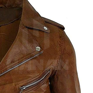 OEM Slim Fit chaqueta de cuero de los hombres de manga completa con cuello alto de alta calidad de costura y bolsillos laterales con cremallera - Product Image 6