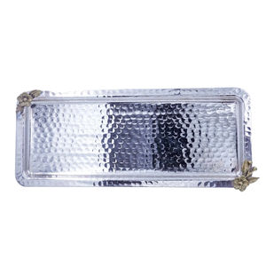 Finition martelée à la main et plateau d'accents floraux uniques Plateau de service rectangulaire en acier inoxydable parfait pour le service d'hôtel ou à la maison - Product Image 1