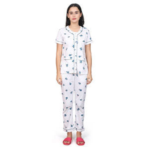 Conjunto de pijama de 2 piezas de algodón 100% para mujer, ropa de Salón Azul/verde para uso doméstico, el mejor valor para compradores a granel - Product Image 1