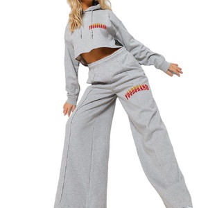 Vente en gros de survêtements décontractés en coton pour femmes, crop top Hodi, survêtement pour femmes avec logo simple et imprimé, survêtement pour femmes, survêtement pour femmes - Product Image 1