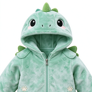 Combinaison unique pour bébé en peluche verte en forme de dinosaure, avec capuche 3D et pieds intégrés, combinaison douce d'hiver pour nouveau-né - Product Image 6