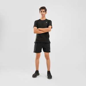 T-shirt de sport pour jeunes 100 % polyester avec design en maille, noir uni, impression sérigraphiée sur coton mercerisé 100 %, caractéristiques compressées - Product Image 4