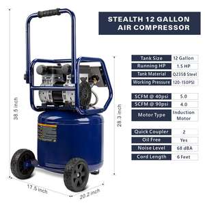 Compresseur d'air sans huile ultra silencieux de 12 gallons, 1,5 HP, 150 PSI, 68 décibels, 1/4 pouce Accessoires et pièces pour outils pneumatiques X 25 Ft. - Product Image 6