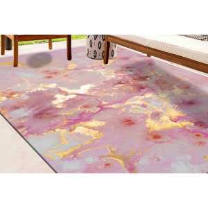 พรมหินอ่อนสีชมพู-พรมพิมพ์ลายหินอ่อนสีชมพูและสีทองพรมกำมะหยี่ - Product Image 1