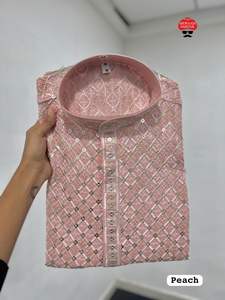 Attractive Festival Wear <b>Top</b> Quality Premium Rayon With Embroidery and <b>Sequins</b> Mans Kurtra Pyjama At Lowest rate - Product Image 4