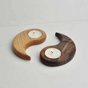 Porte-bougie chauffe-plat Yin Yang en bois de luxe fait main, qualité supérieure, finition bois poli, deux pièces, pour décoration de Noël et de la maison - Product Image 5