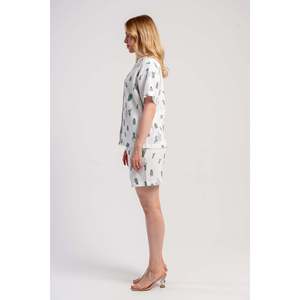 Conjunto de Camiseta y Pantalones Cortos de Muselina para Mujer, Cuello en V, con Bolsillos, Cintura Elástica, Color Blanco - Product Image 3
