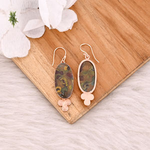 Pendientes Colgantes de Piedra Preciosa de Jaspe Natural Chapados en Oro Amarillo Latón, Última Moda en Joyería, Fabricante de Joyería Personalizada - Product Image 4