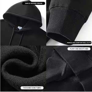 Custom Men's 100% Cotton Pullover <b>Hoodie</b> Vintage Style <b>Black</b> Streetwear Heavyweight Plain Blanks Oversized Hooded Collar - Product Image 3