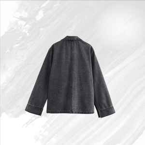 Conjunto de 2 Piezas de Mezclilla para Mujer, Chaqueta Ajustada Informal de Manga Larga con Cuello Alto y Bolsillos, Pantalones de Pierna Alta - Product Image 3