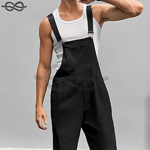 Short à bretelles décontracté pour hommes en coton léger coupe ample pull en jean costume poches élégant marche barboteuses courtes vêtements de tous les jours - Product Image 3