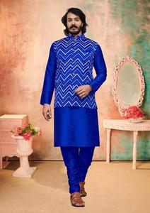 Koti Kurta ผ้าไหมของผู้ชายพร้อมชุดนอนจากอินเดียปักสีผู้ชายพร้อมกระจกทำงานราคาถูก - Product Image 6