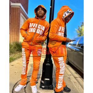 Chándal acampanado lavado con ácido para hombre, logotipo bordado desgastado, Sudadera con capucha y cremallera completa transpirable y conjuntos de pantalones de chándal - Product Image 5