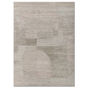 Tapis en laine noué à la main Blythe beige et marron, abstrait, pour salon, entrée, chambre, couloir, styles puzzle rectangulaires - Product Image 1