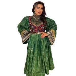 เดรสวินเทจสไตล์ย้อนยุค Afghan kuchi คอวีปักลาย100% ผ้าโพลีเอสเตอร์ชุดเดรสคอวีสำหรับผู้หญิงงานแต่งงานแบบทางการ - Product Image 1