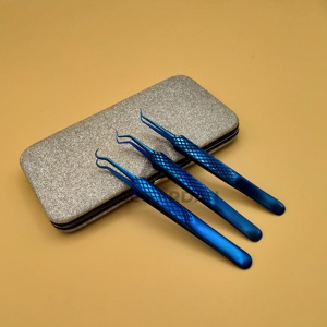 Wholesale Customizable 45 Degree Strong Hook Plasma Blue Solid Volume Stainless Steel <b>Eyelash</b> <b>Tweezers</b> with Custom Logo - Product Image 2