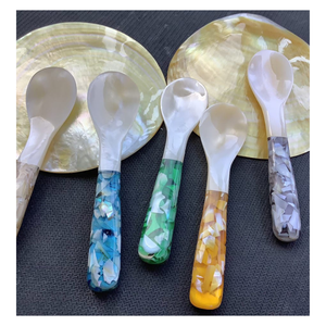 Cuillères à caviar de différentes tailles, design vintage, plaquées argent, écologiques, avec manche coloré en nacre, pour les fêtes, capacité de 10 ml - Product Image 1