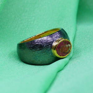 Bague Tourmaline à la mode en argent sterling 925 plaqué or pierres précieuses femmes portent une bague classique - Product Image 5