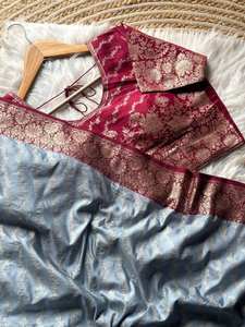 Sari de seda Dola pura de diseñador con borde de tejido Zari, Fiesta tradicional india y función de boda. - Product Image 4