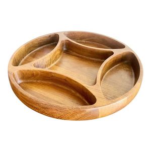 Plateau à croustilles et à trempette rond en bois avec deux sections Plat de service élégant avec compartiments divisés dernier - Product Image 3