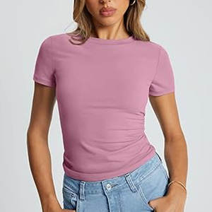 T-shirts basiques en coton pour femmes Chemises d'été à manches courtes à col ras du cou T-shirt uni à coupe ample - Product Image 3