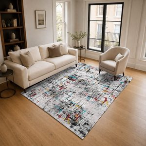 RUGS DEPOT LXDP-0891 Großhandel Grau-Silber Zeitgenössischer Abstrakter Digital Bedruckter Maschinenwaschbarer Chenille-Teppich Rutschfest - Product Image 2