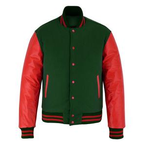 2025 polaire verte sur mesure OEM avec manches en cuir rouge et garnitures veste universitaire en gros hiver chauffé vestes de mode pour hommes - Product Image 1