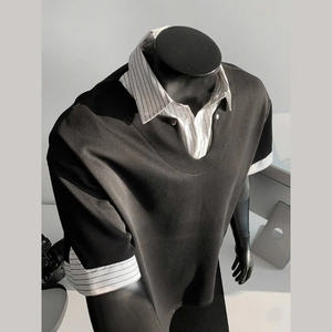 NH44 T-shirt formel unisexe à col roulé coupe régulière inspiré de la mode coréenne tenue de tous les jours à la mode - Product Image 3