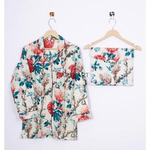 Ensemble de pyjama décontracté sexy en coton indien pour femmes, imprimé floral à la main, respirant, doux, tendance, vêtements de marché pour le printemps - Product Image 3