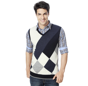 Wholesale Custom Long Sleeve V Neck Blank Men <b>Sweater</b> Breathable <b>Argyle</b> Pattern 100% Wool Anti-Pilling Winter - Product Image 4