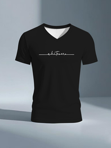 Camisetas de punto con cuello de pico para hombre al por mayor 100% poliéster informal manga corta transpirable ecológico ajuste regular pantalla de seda - Product Image 2