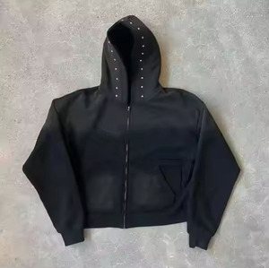 Sweat à capuche zippé pour hommes, fabrication de sweats à capuche à double fermeture éclair, sweat à capuche zippé lourd, 100% coton, fermeture éclair complète, rue - Product Image 1