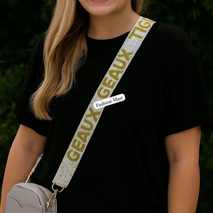 Custom Geaux Tigers Beaded Sequin <b>Crossbody</b> Bag <b>Straps</b> White and Yellow Gold Shoulder <b>Strap</b> With Premium Hardware - Product Image 1