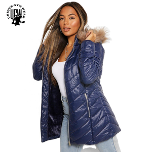 UNIQUE GYM WEAR Blouson matelassé en toile imperméable écologique pour femme, col amovible, capuche, fermeture éclair, longueur standard - Product Image 6