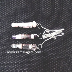 Bán buôn đá quý tự nhiên thạch anh thanh con lắc với dây chuyền bạc Reiki chữa bệnh Wands cảm xạ con lắc để bán - Product Image 5