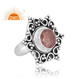 Meilleure vente bague de déclaration en argent sterling oxydé naturel fraise Quartz pierres précieuses fabricant de bijoux personnalisés - Product Image 2