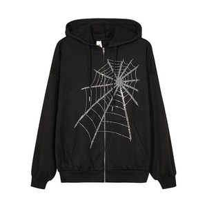 Spider web rhinestone Sudadera con capucha hombres mujeres zip up negro oversized streetwear unisex Bling HOODIE lujo hiphop moda Otoño Invierno - Product Image 4