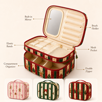 Trousse de maquillage de Noël, organiseur de cosmétiques de voyage avec porte-pinceaux, rangement pour bijoux, plusieurs compartiments, trousse de toilette pour femmes