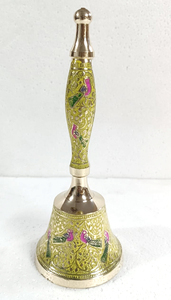 Campana de Mano Grabada de Latón, Campana Decorativa de Latón, Color Azul, Hecha a Mano, India, Suministros Navideños PARA EL Hogar, Venta Al por Mayor - Product Image 6