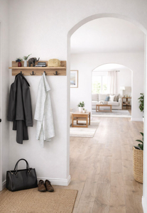 Wall Mounted <b>Wooden</b> Shelf with <b>Hooks</b> Entryway <b>Coat</b> Rack Decorative Wall Organizer - Product Image 5