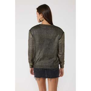 Cárdigan de Punto con Detalles Metálicos para Mujer, Transpirable, Corte Holgado, Suéter de Invierno, Cuello de Lazo Moderno, Estilo Casual - Product Image 5