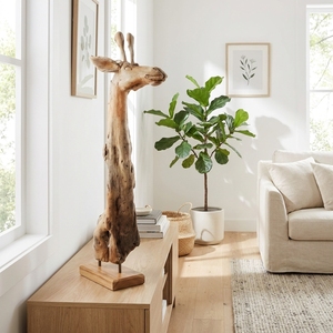 Handcrafted Modern Design <b>Wooden</b> Giraffe Stand Sculpture <b>Rustic</b> Teak Carved Animal Head Figurine Statue Metal Home Decoration - Product Image 3