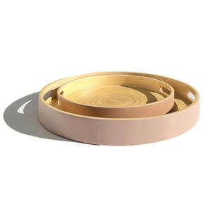Bandejas de bambú de fibra de bobina redonda hechas a mano de Vietnam con bandeja para servir postres naturales con asa - Product Image 1