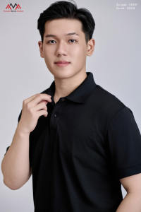 Chemise décontractée pour homme, boutonnée, noire, fabrication vietnamienne, tricotée, TC 60% coton + 40% polyester, devant 200 grammes, infroissable - Product Image 5