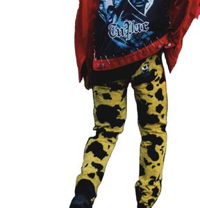 Pantalon en cuir de vachette pour hommes, style occidental authentique, fourrure de vache, imprimé jaune - Product Image 1