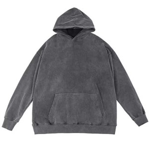 Sudadera con capucha de calle de alta calidad personalizada en blanco lavado ácido sol desteñido bolsillos desgastados sudaderas con capucha - Product Image 1