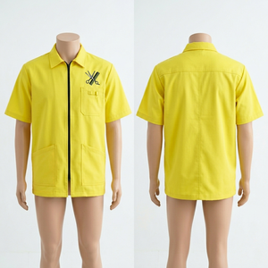 Chaqueta de Barbero para Hombre, Premium, 220 GSM, Sarga de Polialgodón, Lavanda, Manga Corta, Cierre Frontal con Cremallera, Logotipo Bordado, Uniforme - Product Image 3