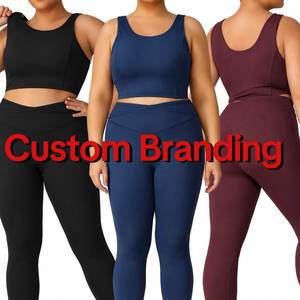 Plus Size Seamless Yoga Set High Waist <b>Leggings</b> Crop Top Scoop Neck Racerback Solid Color Workout Wear for Women - Product Image 2